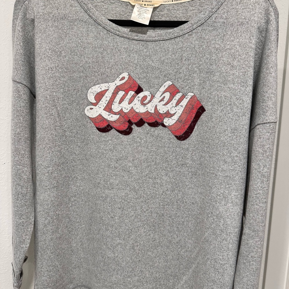 Lucky Brand Gray Long Sleeve Top with Red Graphic